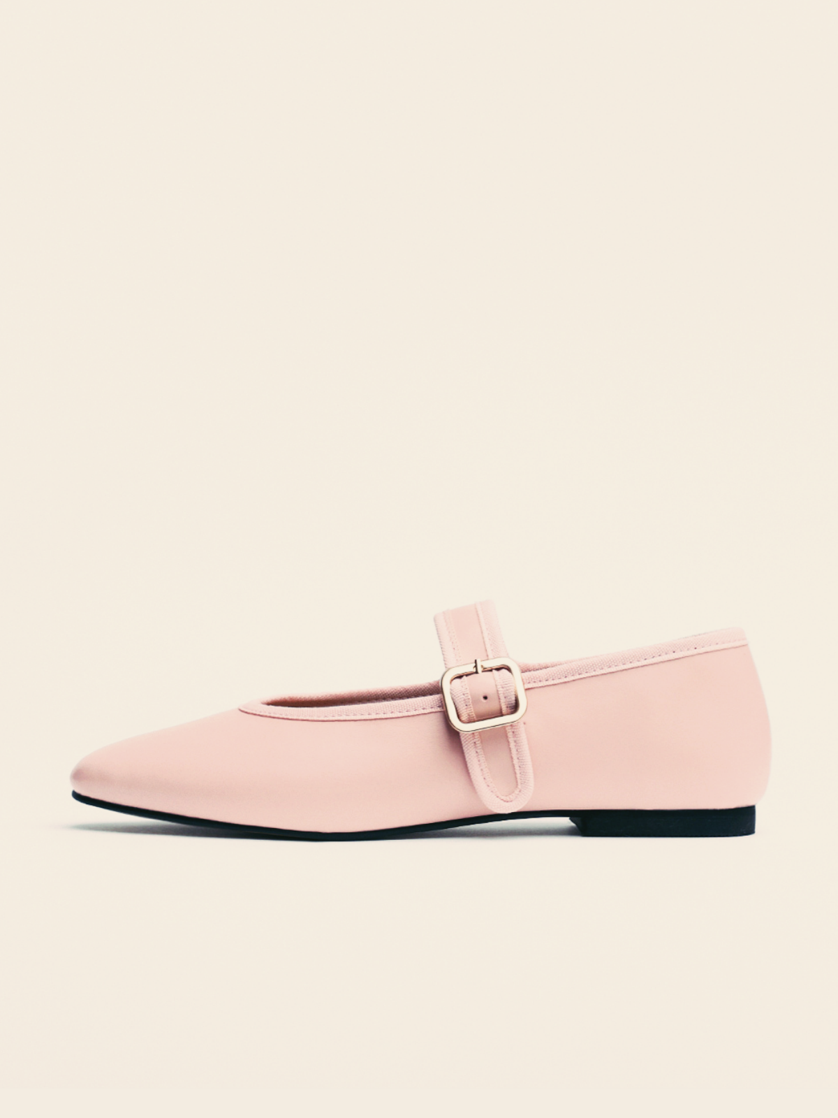 Pink Buckled Detailed Oval Ballet Flats Mary Janes With Wide Strap