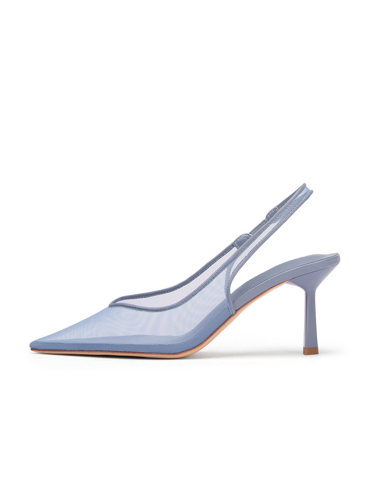 Blue Mesh Pointy Flared Heel Pumps Slingback Bridal Shoes