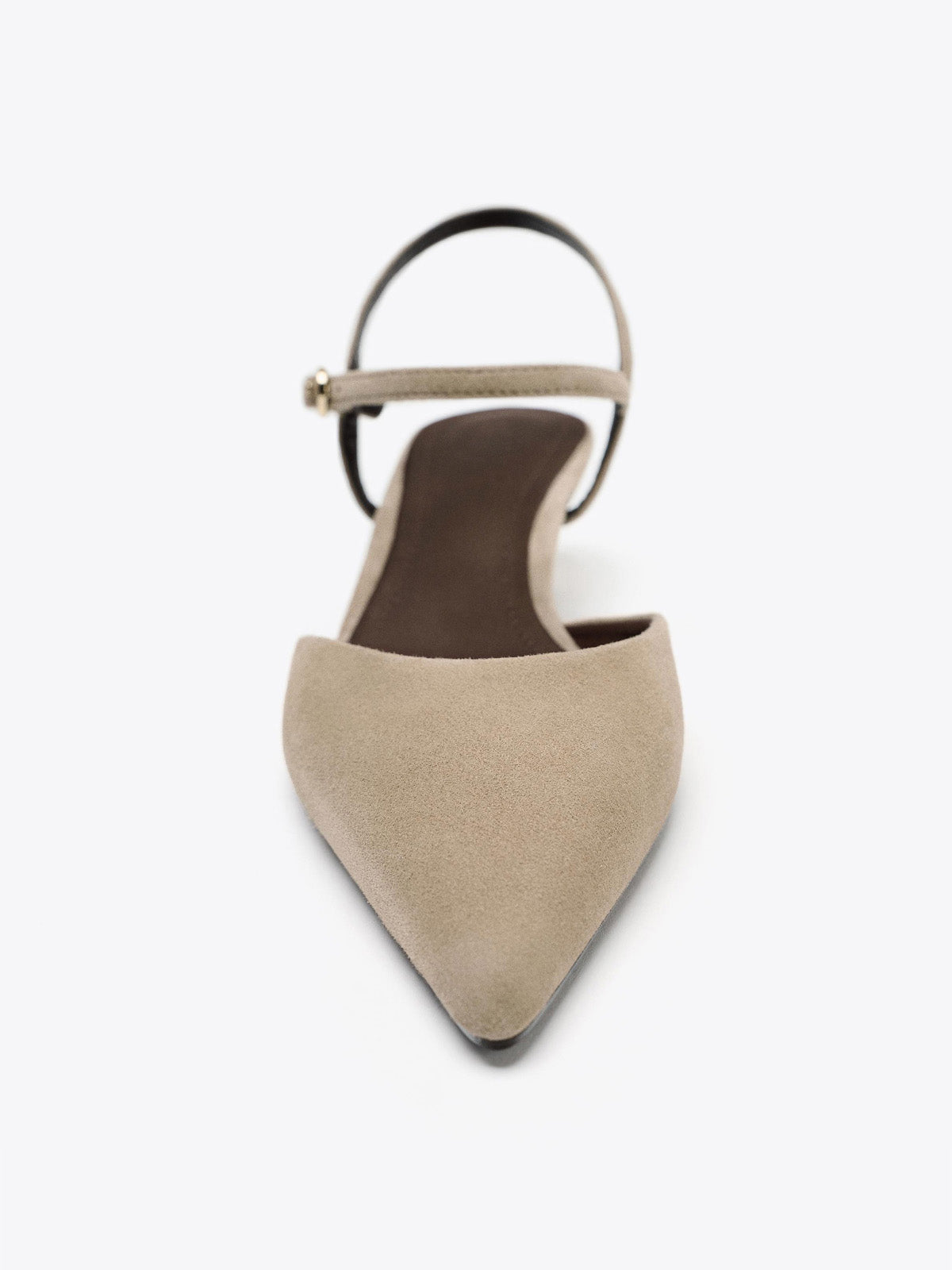 Sandy Brown Faux Suede Pointed-Toe Slingback Kitten Heels