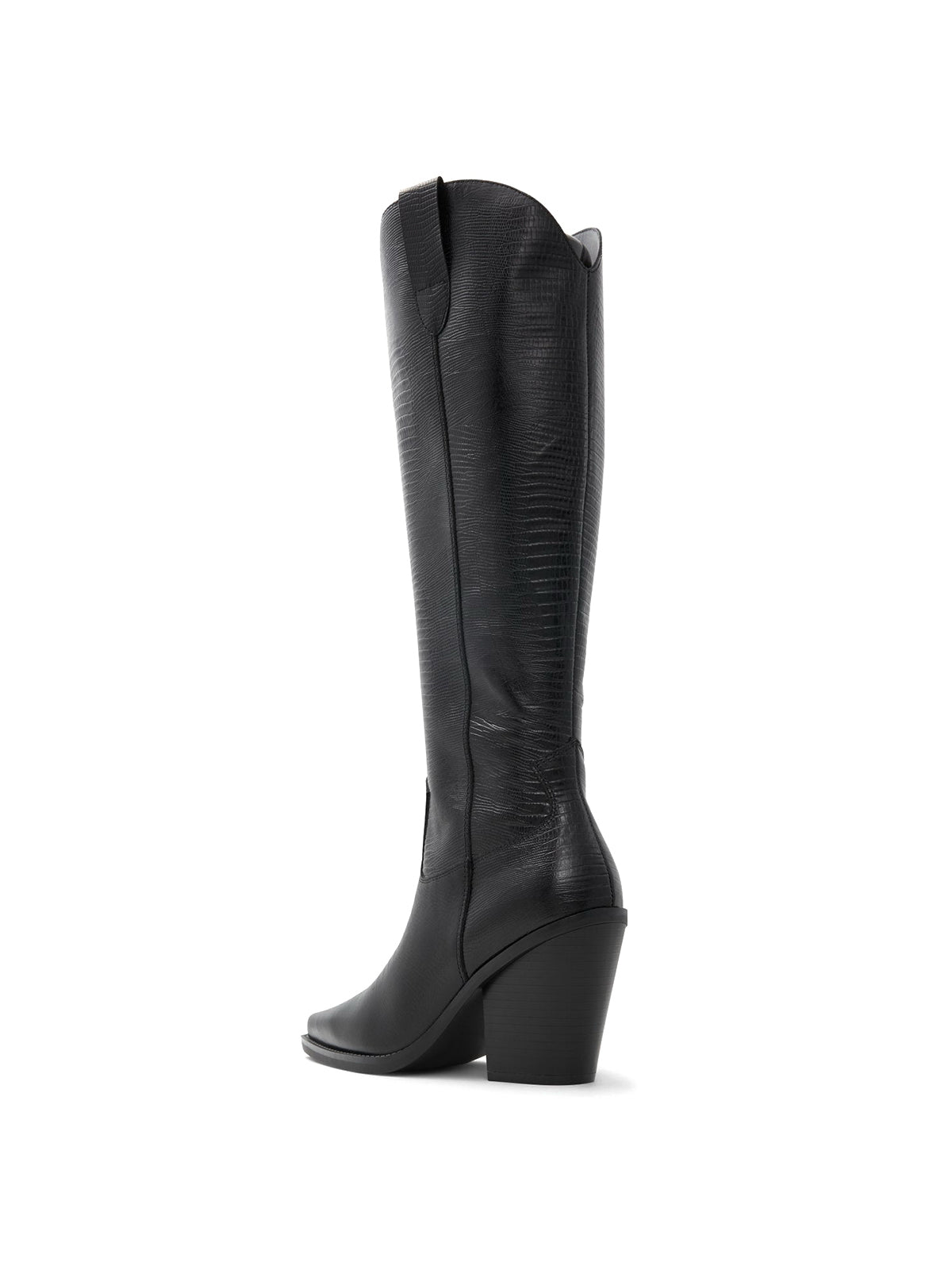 Black Snip-Toe Simple Sleek Full-Zip Knee High Cowgirl Boots
