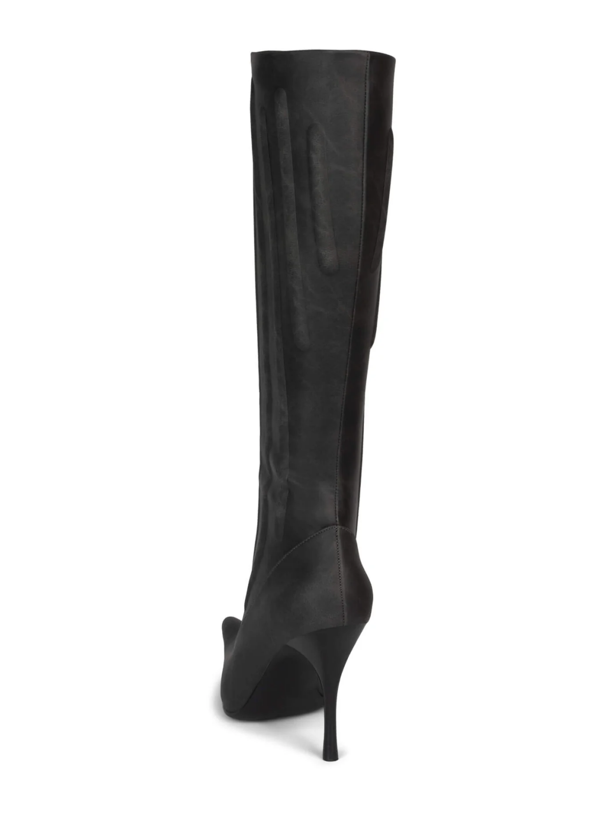 Dark Gray Pointed-Toe Padded Full-Zip Mid Calf Stiletto Boots