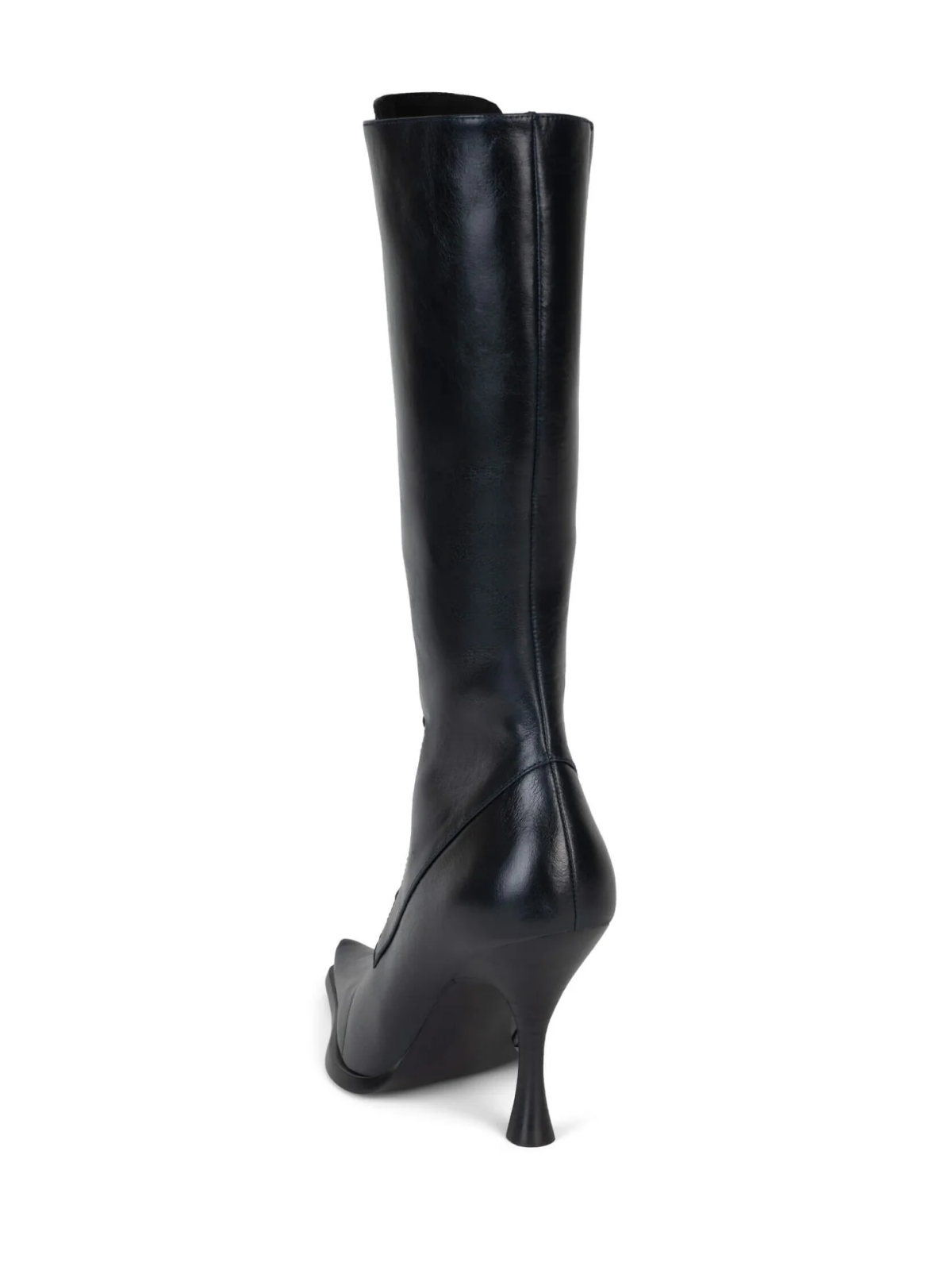 Lace-Up Pointed-Toe Full-Zip Mid Calf Stiletto Boots - Navy Blue