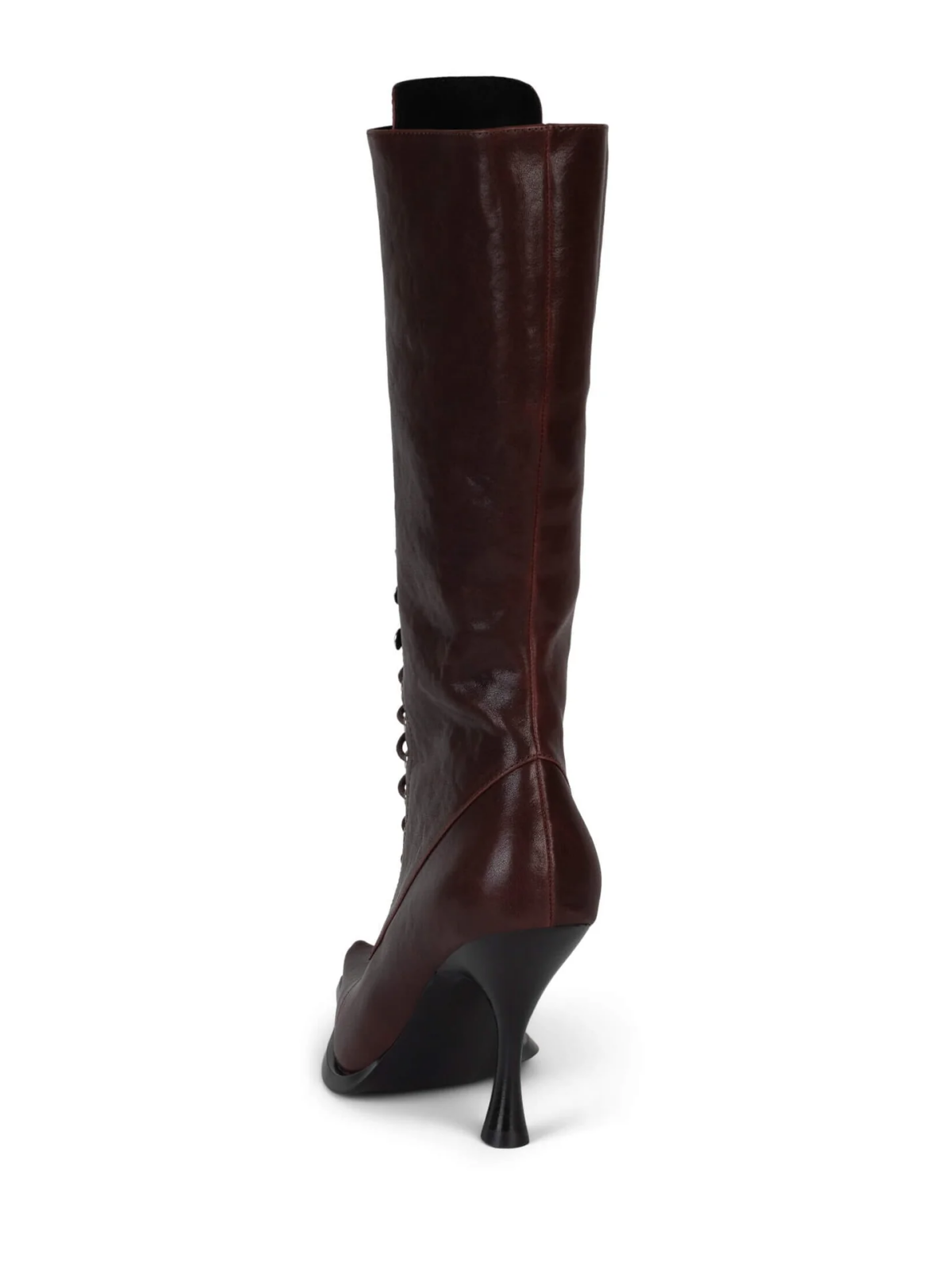 Lace-Up Pointed-Toe Full-Zip Mid Calf Stiletto Boots - Dark Brown