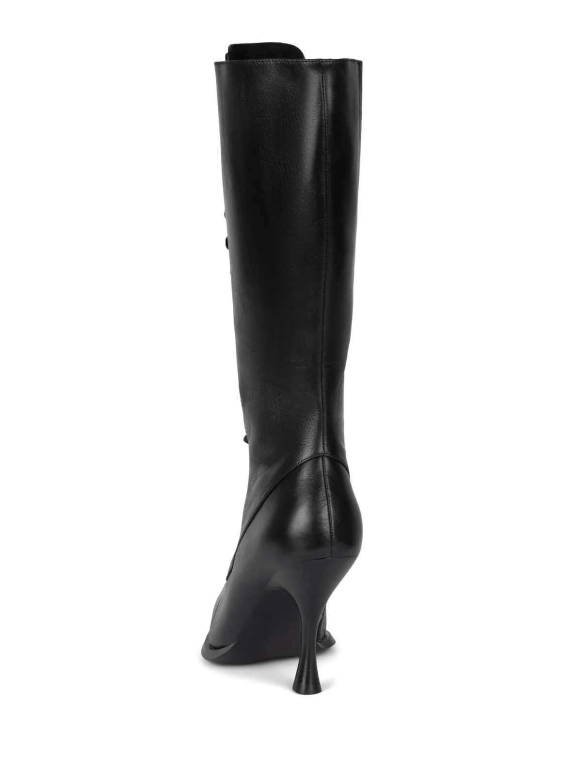 Lace-Up Pointed-Toe Full-Zip Mid Calf Stiletto Boots - Black