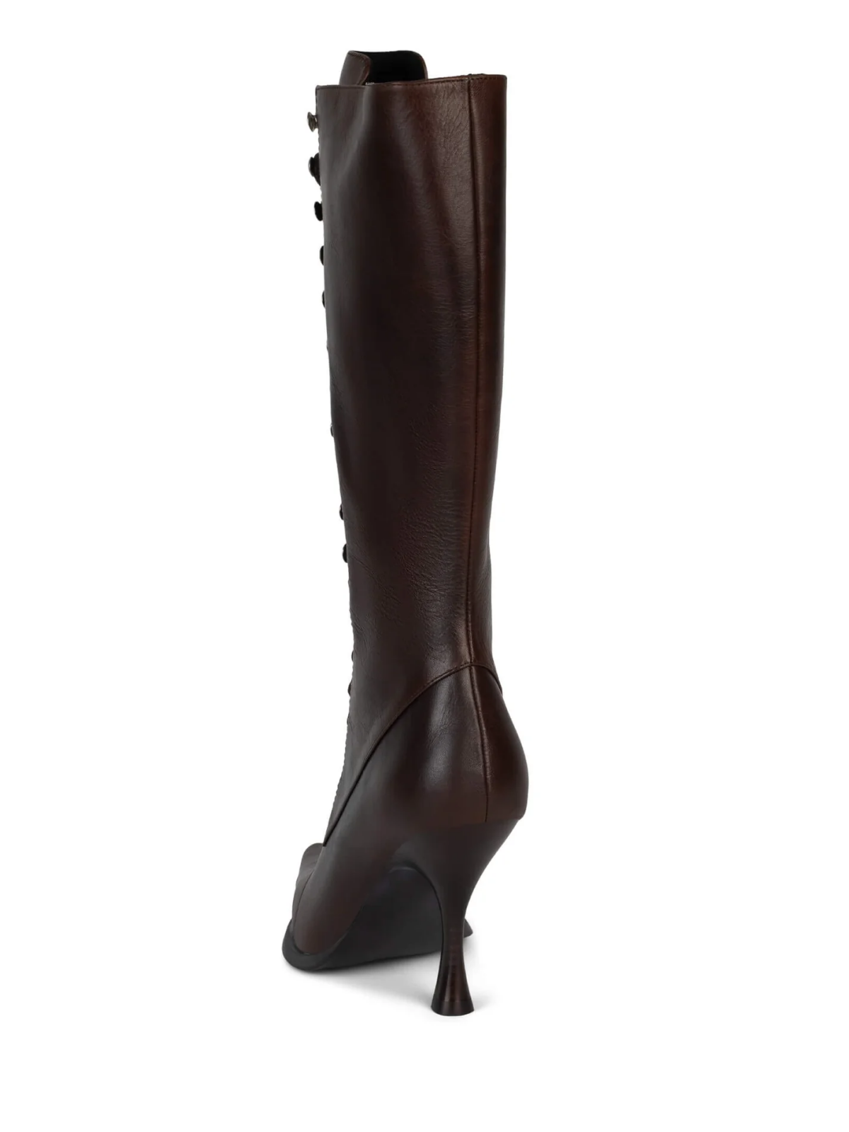 Lace-Up Pointed-Toe Full-Zip Mid Calf Stiletto Boots - Brown