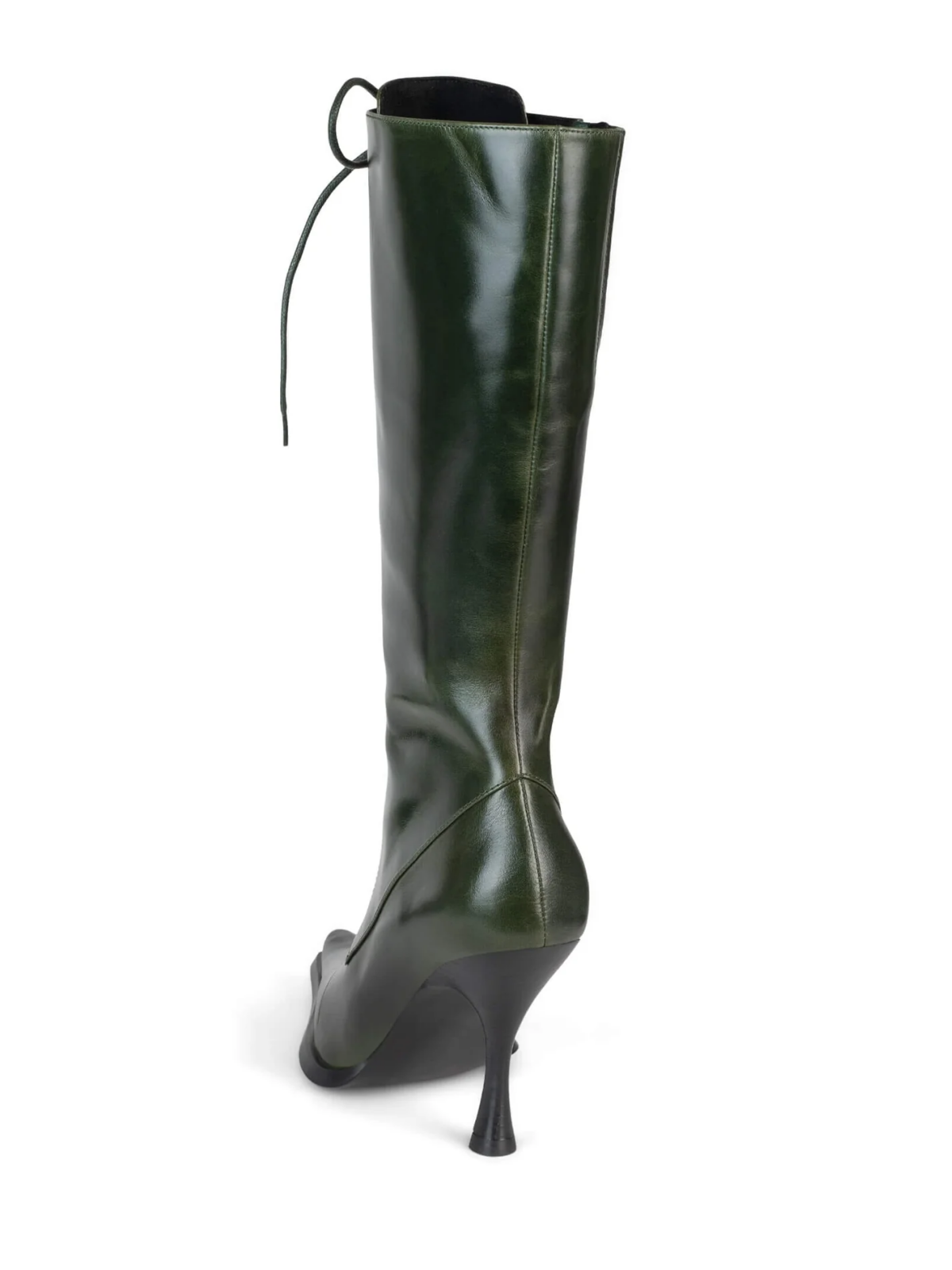 Lace-Up Pointed-Toe Full-Zip Mid Calf Stiletto Boots - Green