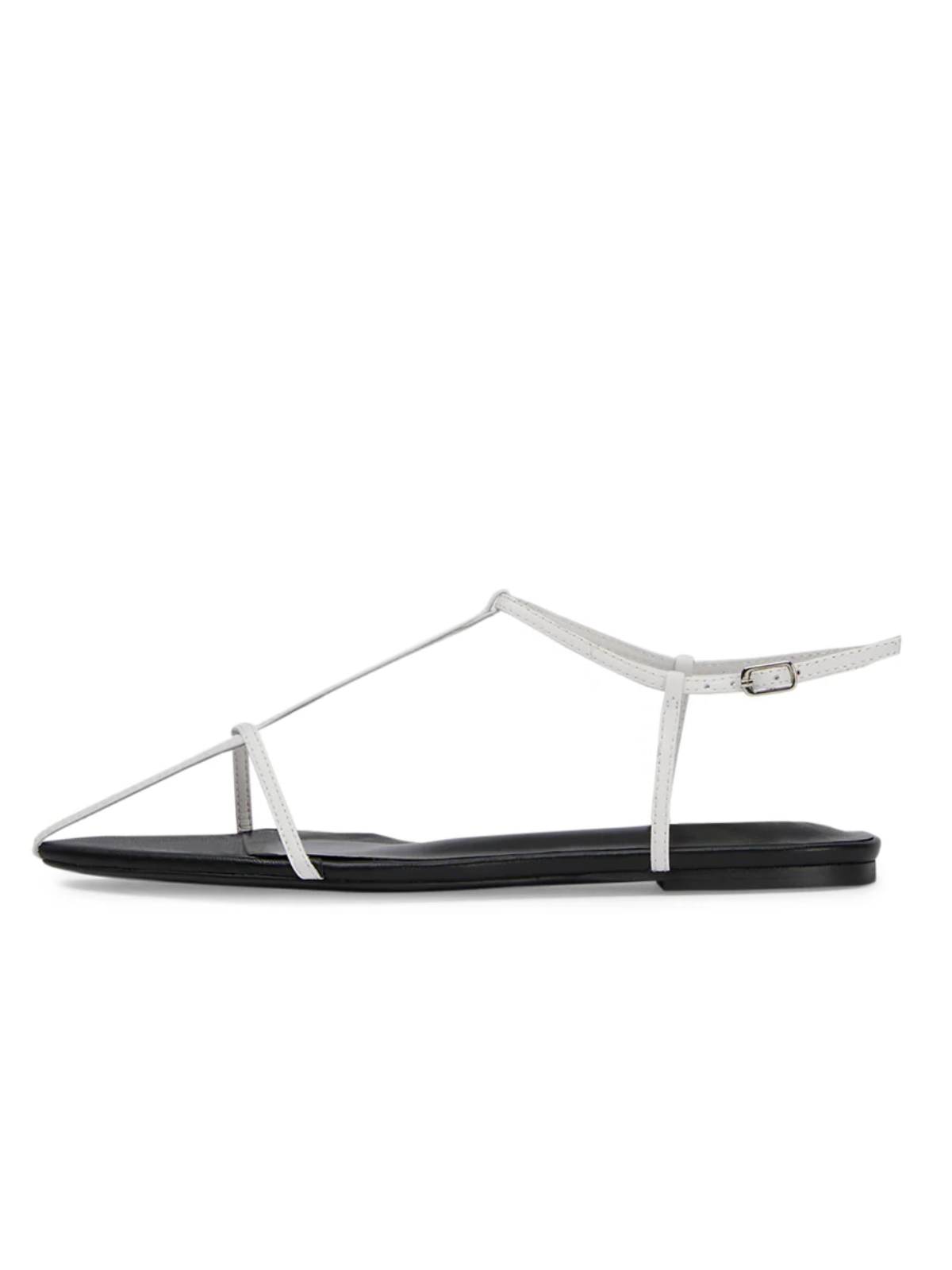 White Pointed-Toe T-Cross Strap Slingback Flats