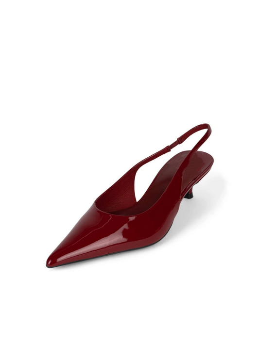Red Patent Pointy Comfy Kitten Heels Slingback Pumps For Women