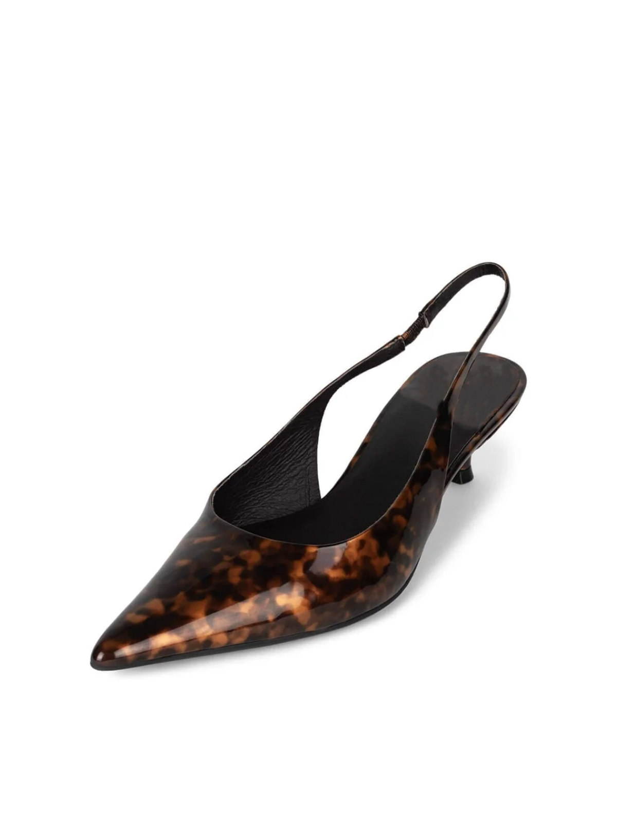 Patent Leopard Print Slip-On Pointed-Toe Slingback Kitten Heel