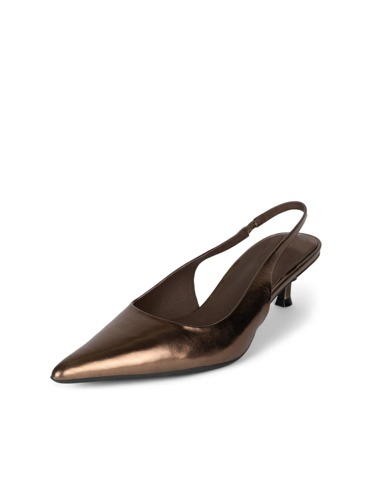 Women Metallic Bronze Crinkle Pointy Kitten Heels Slingback Pumps