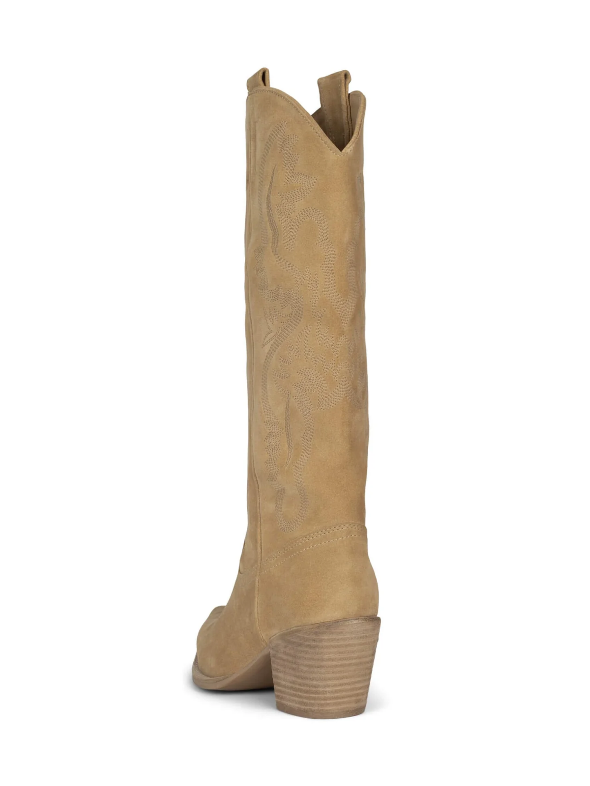 Faux Suede Snip-Toe Classic Embroidery Wide Mid Calf Cowgirl Boots - Beige