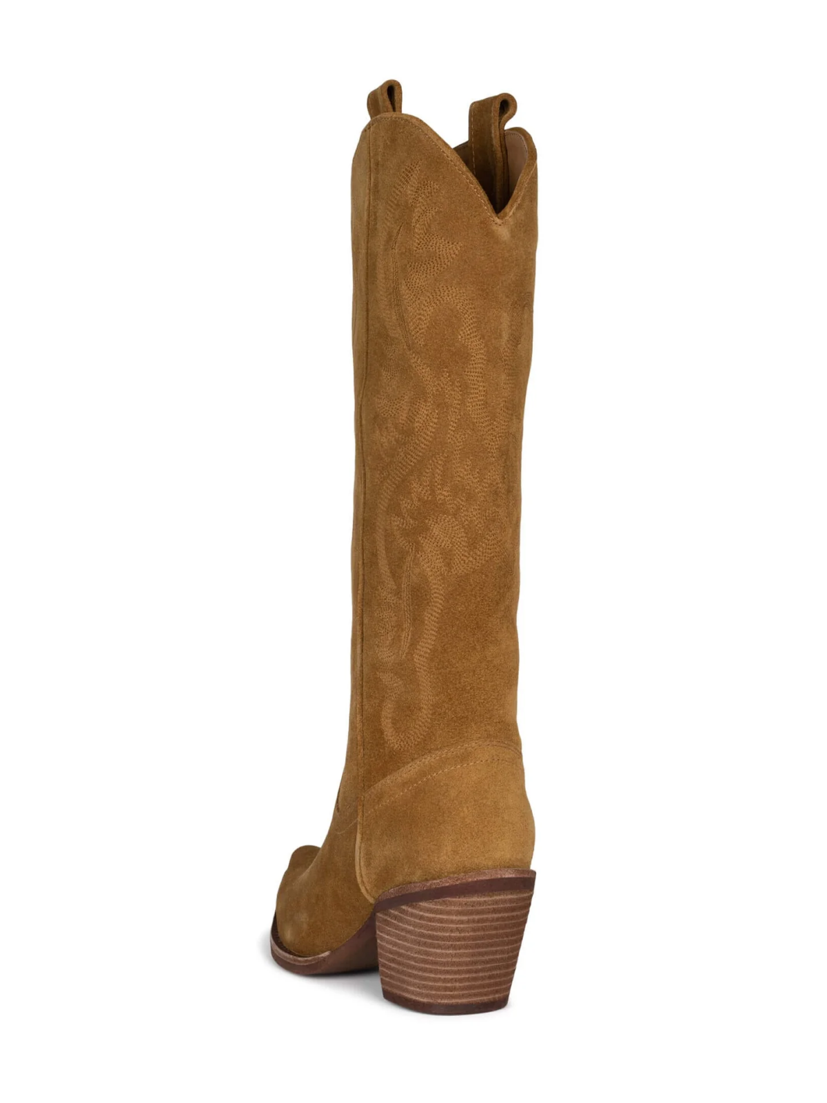 Faux Suede Snip-Toe Classic Embroidery Wide Mid Calf Cowgirl Boots - Tan