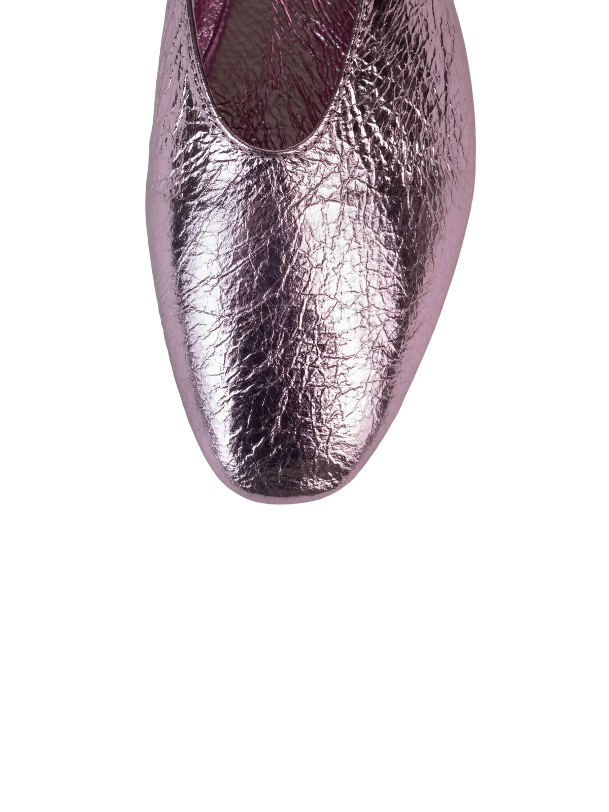 Pink Metallic Crinkle High-Vamp Almond-Toe Flats