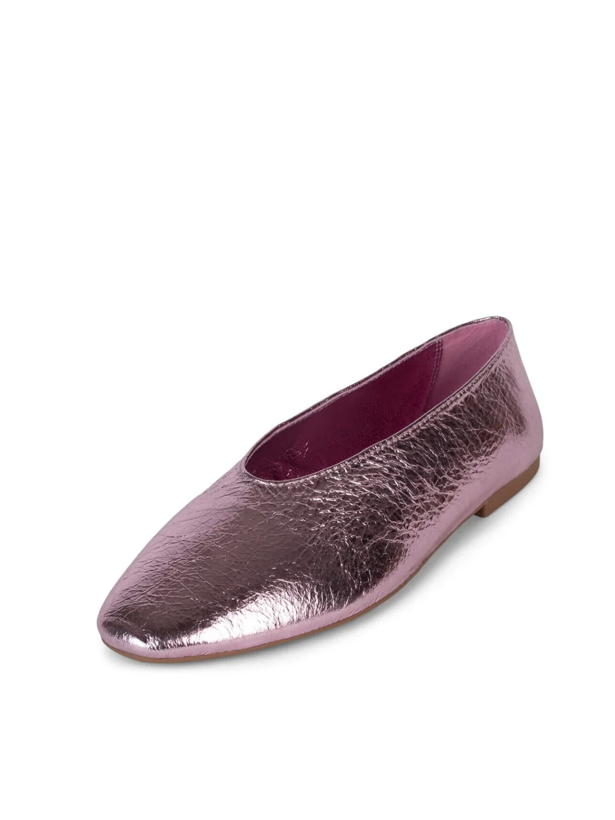 Pink Metallic Crinkle High-Vamp Almond-Toe Flats