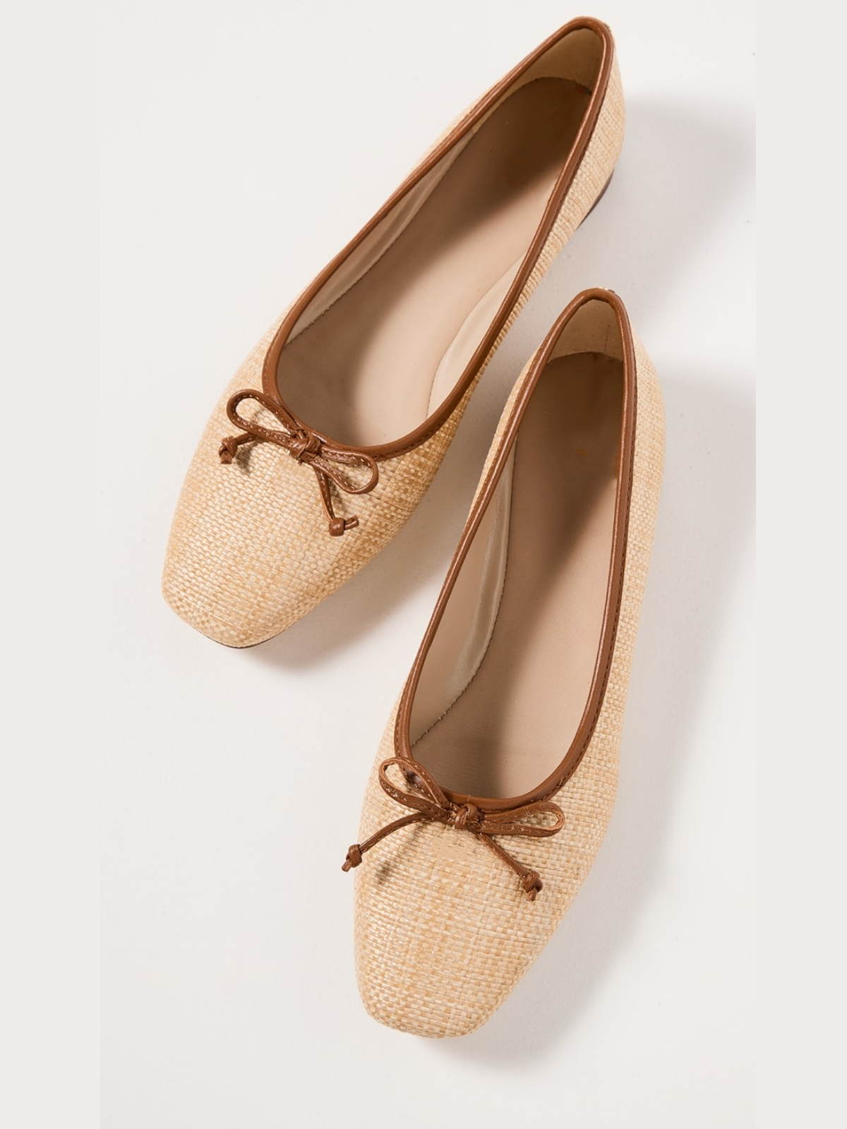 Beechwood Woven Raffia Bow Square Toe Ballet Flats