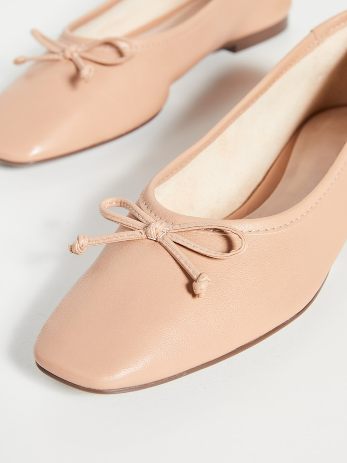 Light Peach Bow Square-Toe Slip-On Ballet Flats