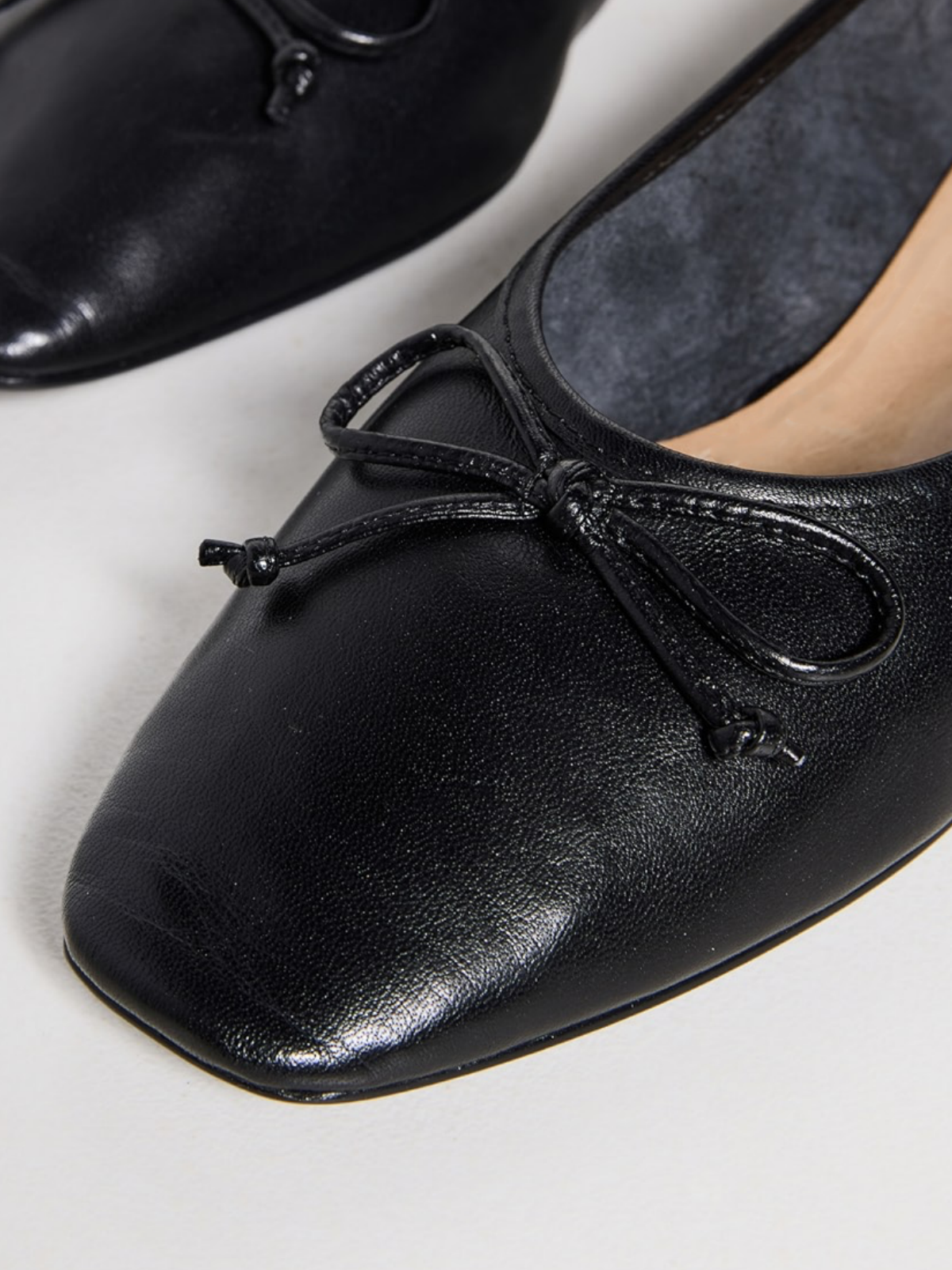 Black Bow Square-Toe Slip-On Ballet Flats