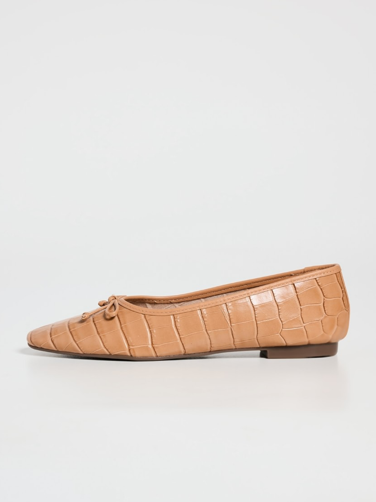 Honey Peach Crocodile Embossed Bow Square Toe Ballet Flats