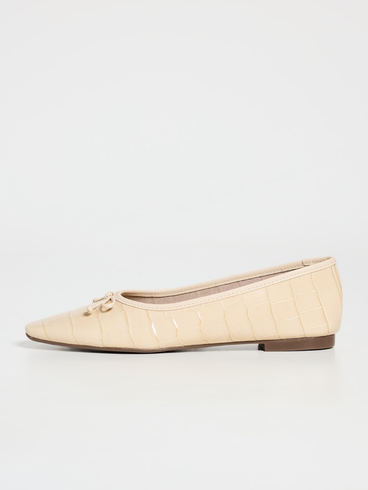 Eggshell White Crocodile Embossed Bow Square Toe Ballet Flats