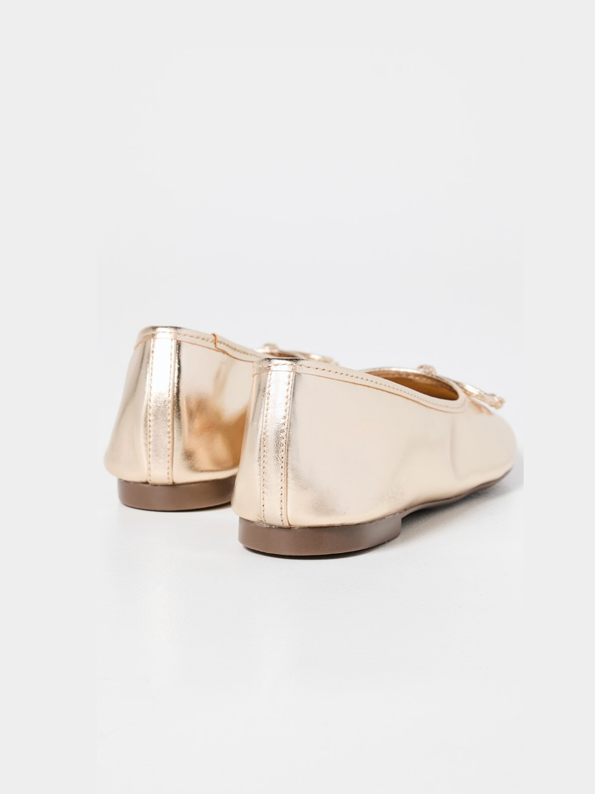 Metallic Gold Bow Square-Toe Slip-On Ballet Flats