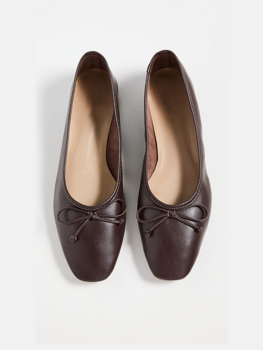 Chocolate Bow Square-Toe Slip-On Ballet Flats