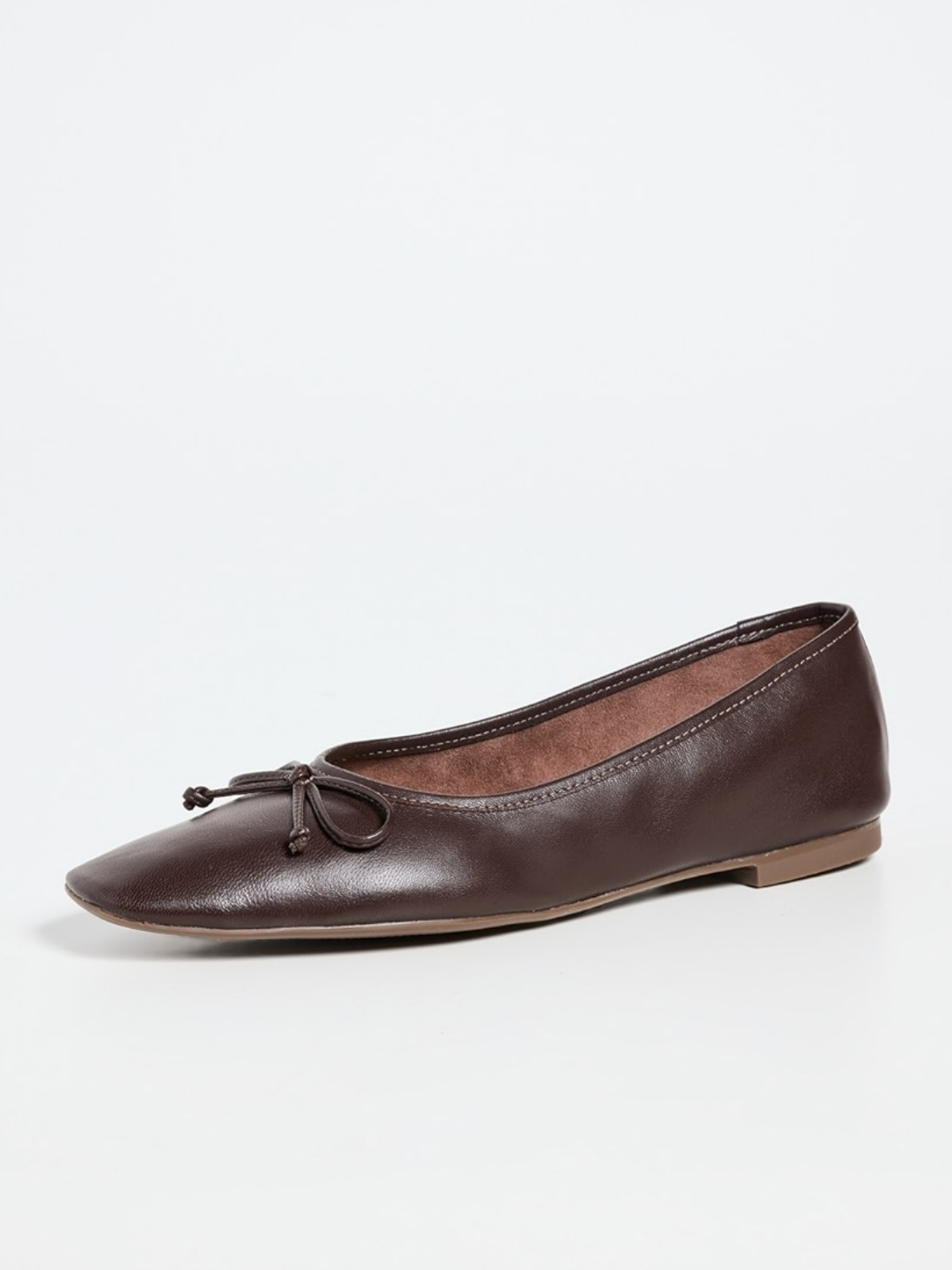 Chocolate Bow Square-Toe Slip-On Ballet Flats