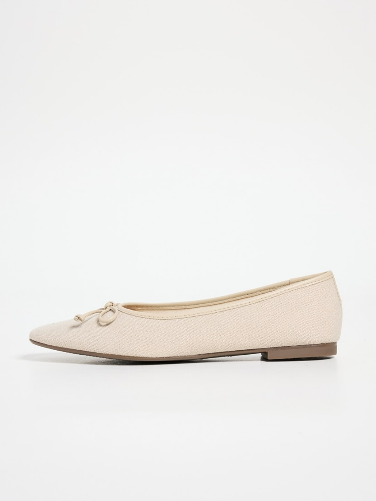 Oyster White Canvas Bow Square-Toe Ballet Flats