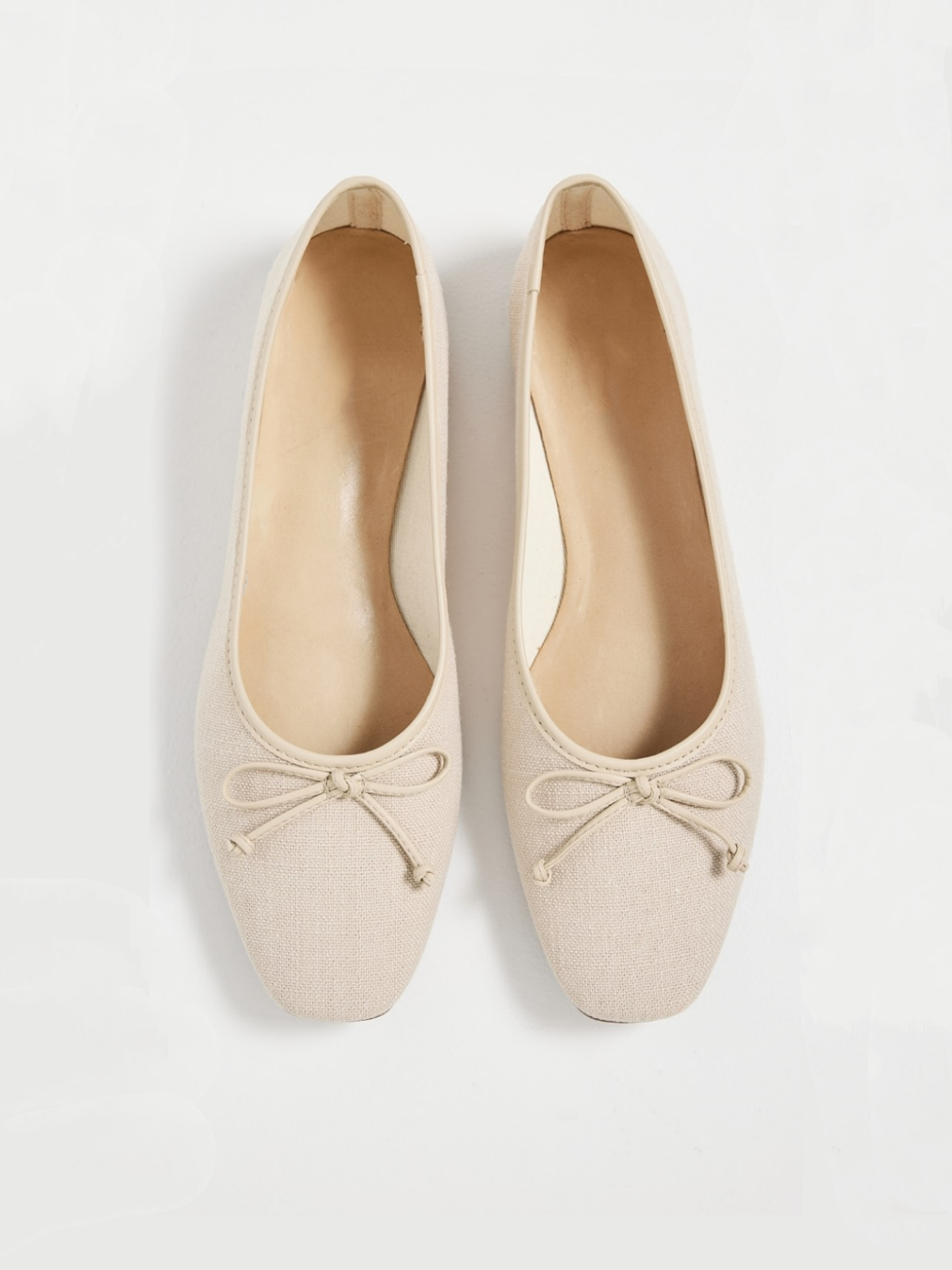 Oyster White Canvas Bow Square-Toe Ballet Flats