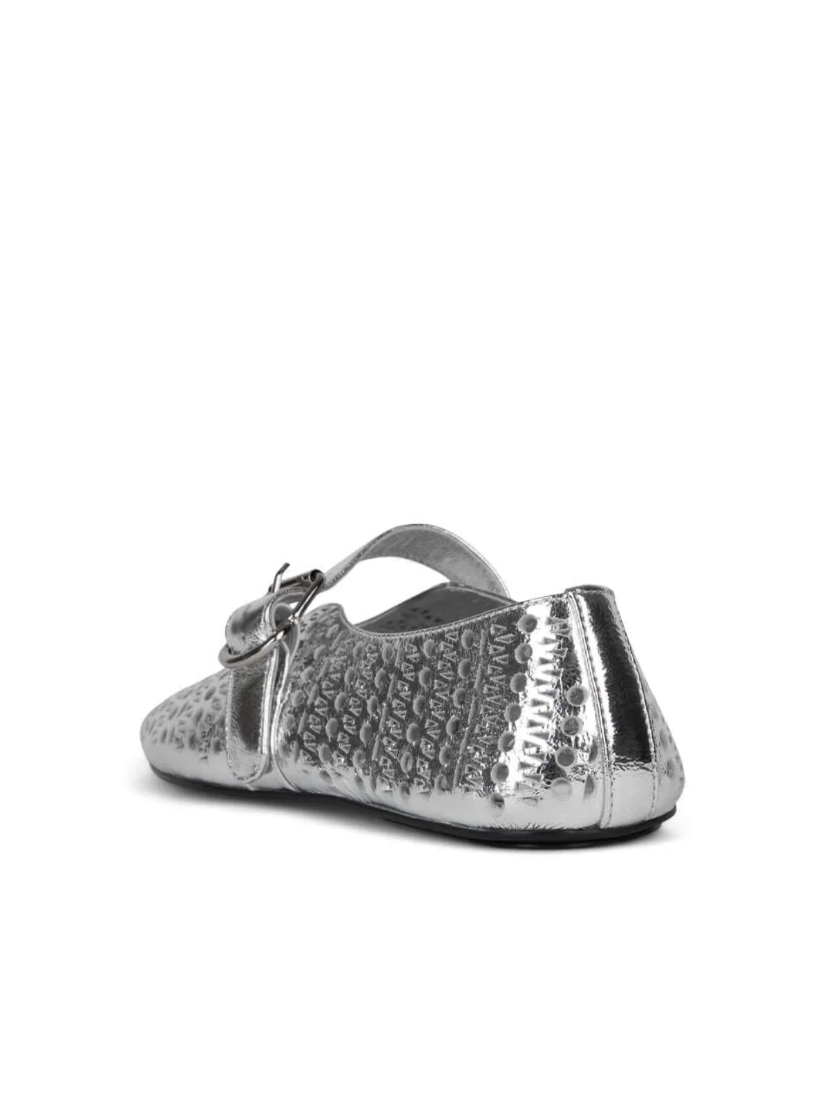 Metallic Silver Perforated Flats Cutout Mary Janes With Buckled Strap