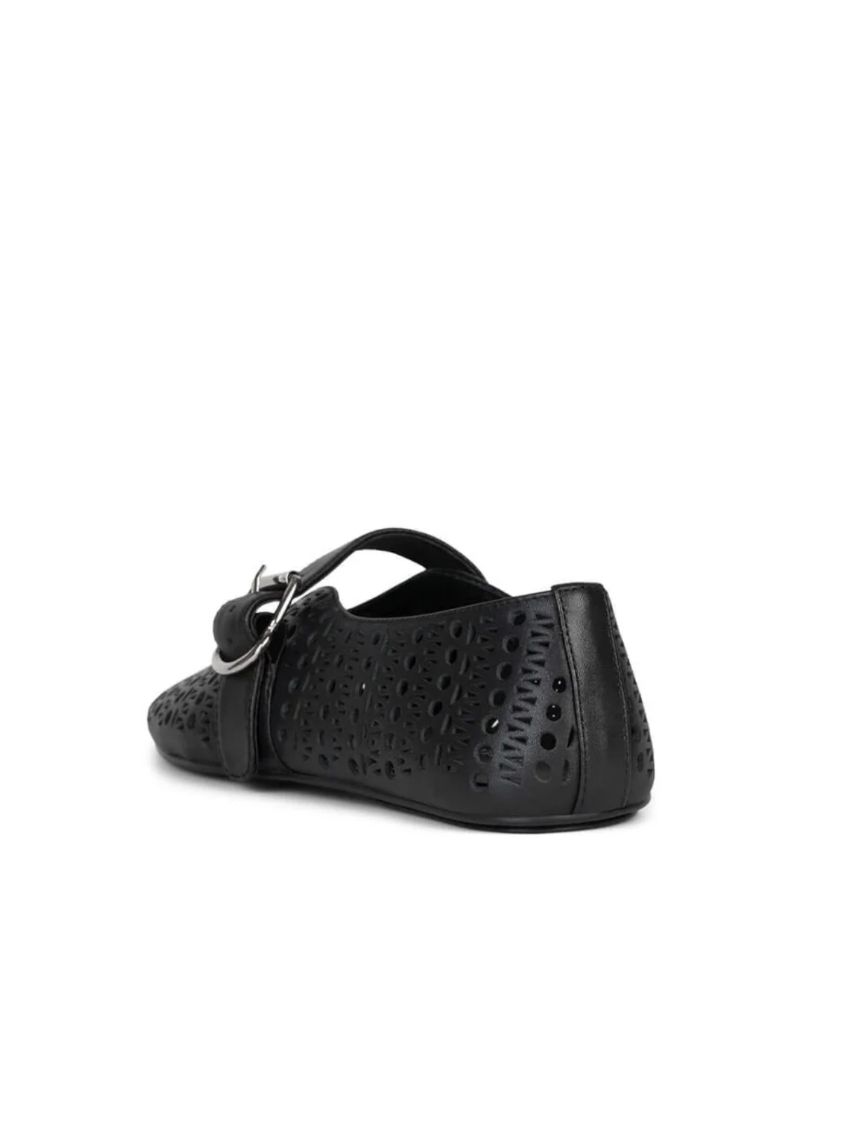 Black Perforated Flats Cutout Mary Janes With Buckled Strap