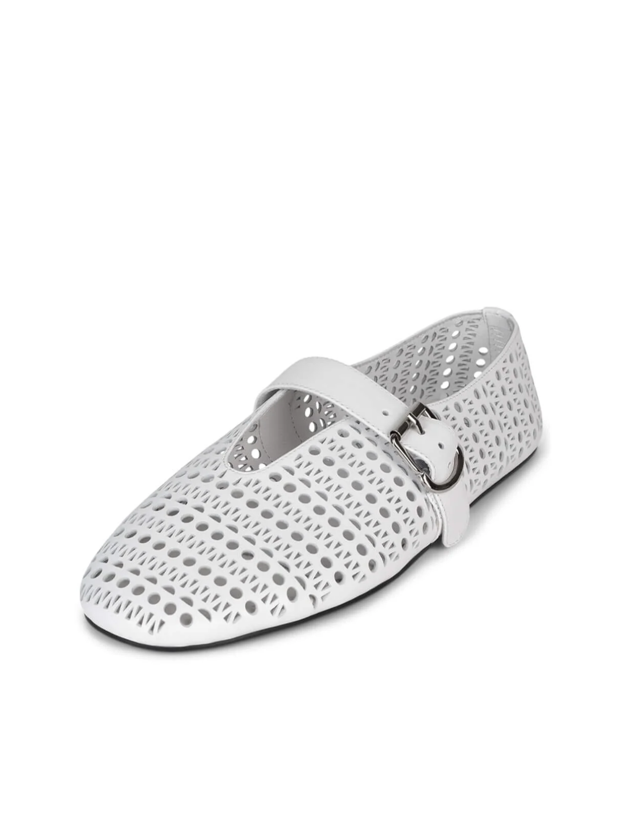 White Perforated Flats Cutout Mary Janes With Buckled Strap