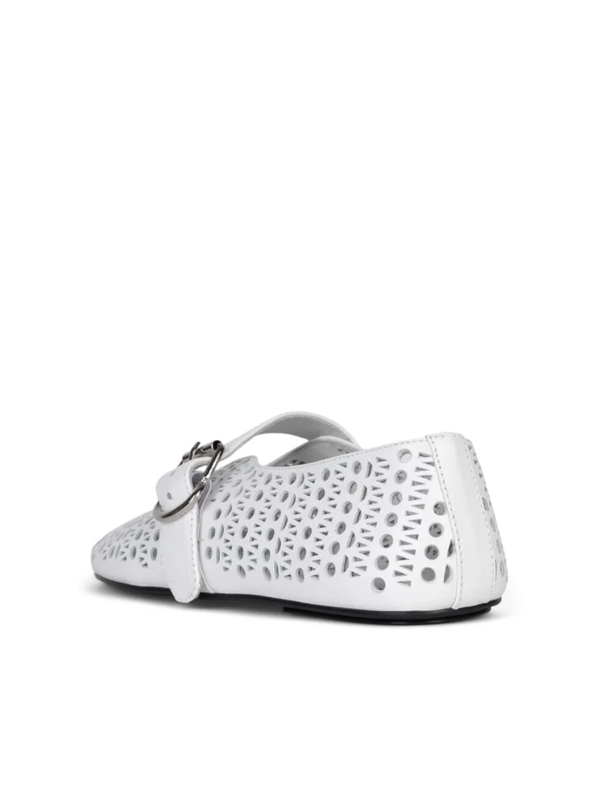 White Perforated Flats Cutout Mary Janes With Buckled Strap