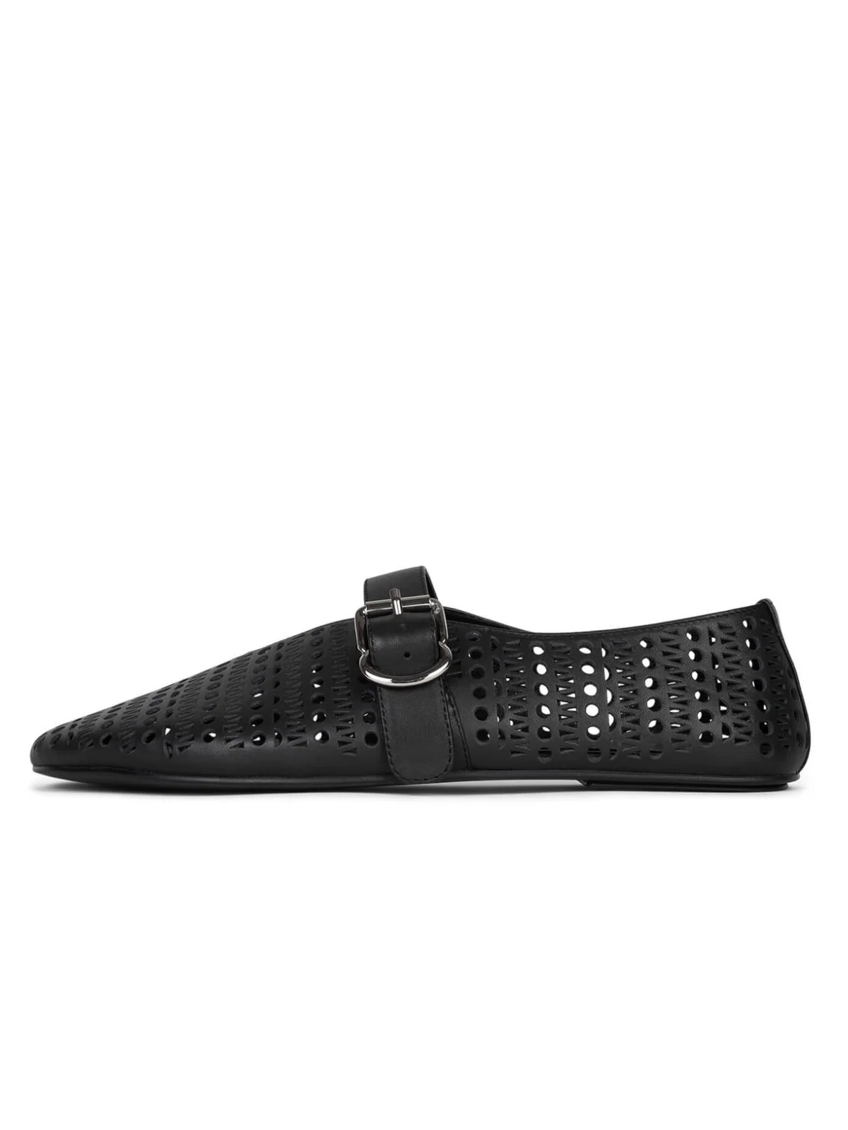 Black Perforated Flats Cutout Mary Janes With Buckled Strap