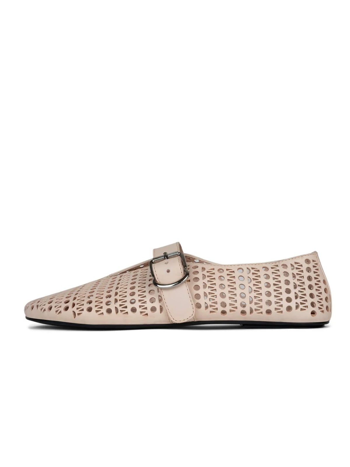 Dusty Beige Perforated Flats Cutout Mary Janes With Buckled Strap