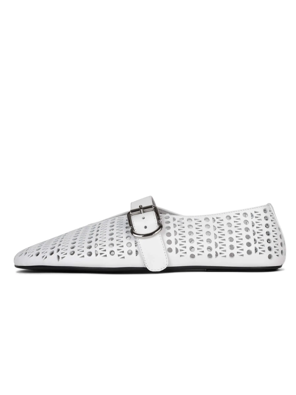 White Perforated Flats Cutout Mary Janes With Buckled Strap