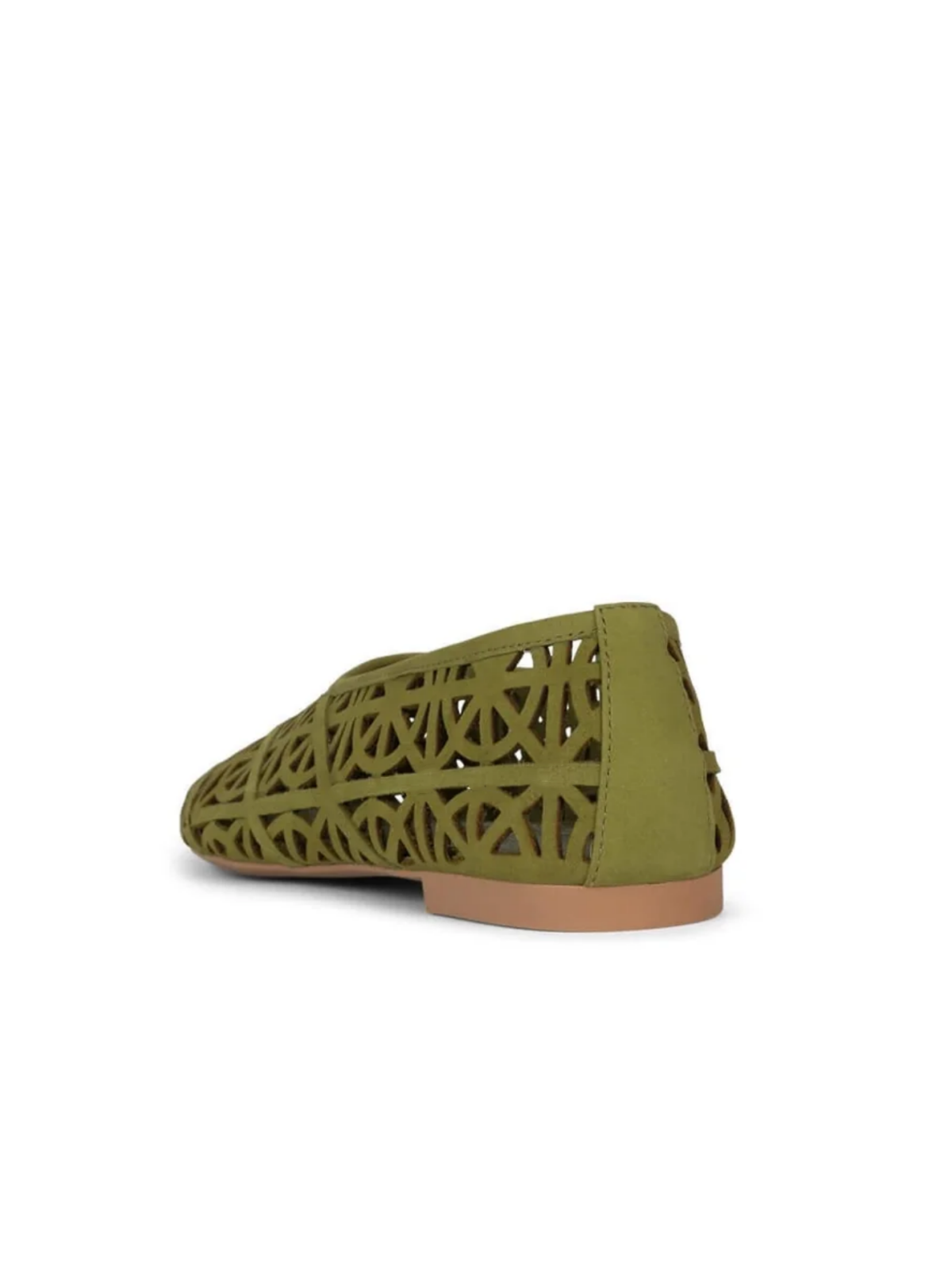 Green Faux Suede Boho Cutout Almond-Toe Flats