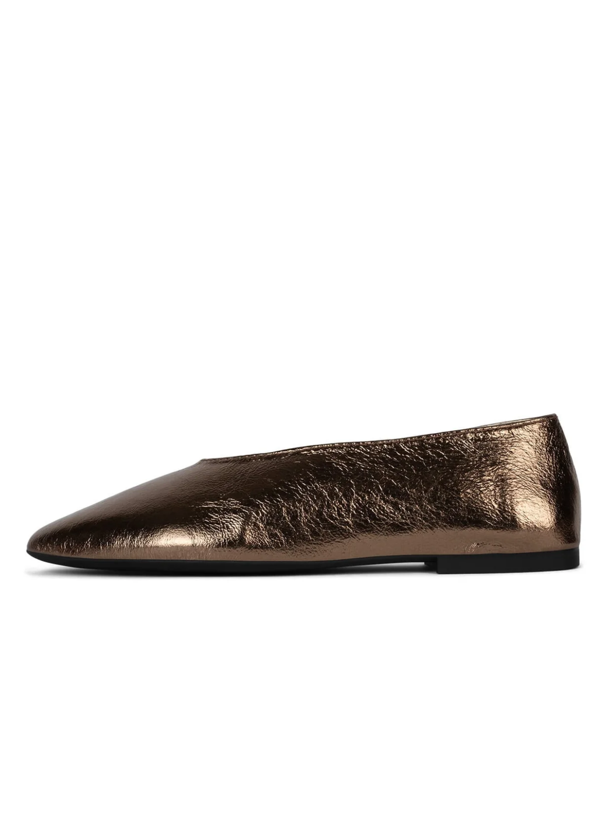 Bronze Metallic Crinkle High-Vamp Almond-Toe Flats