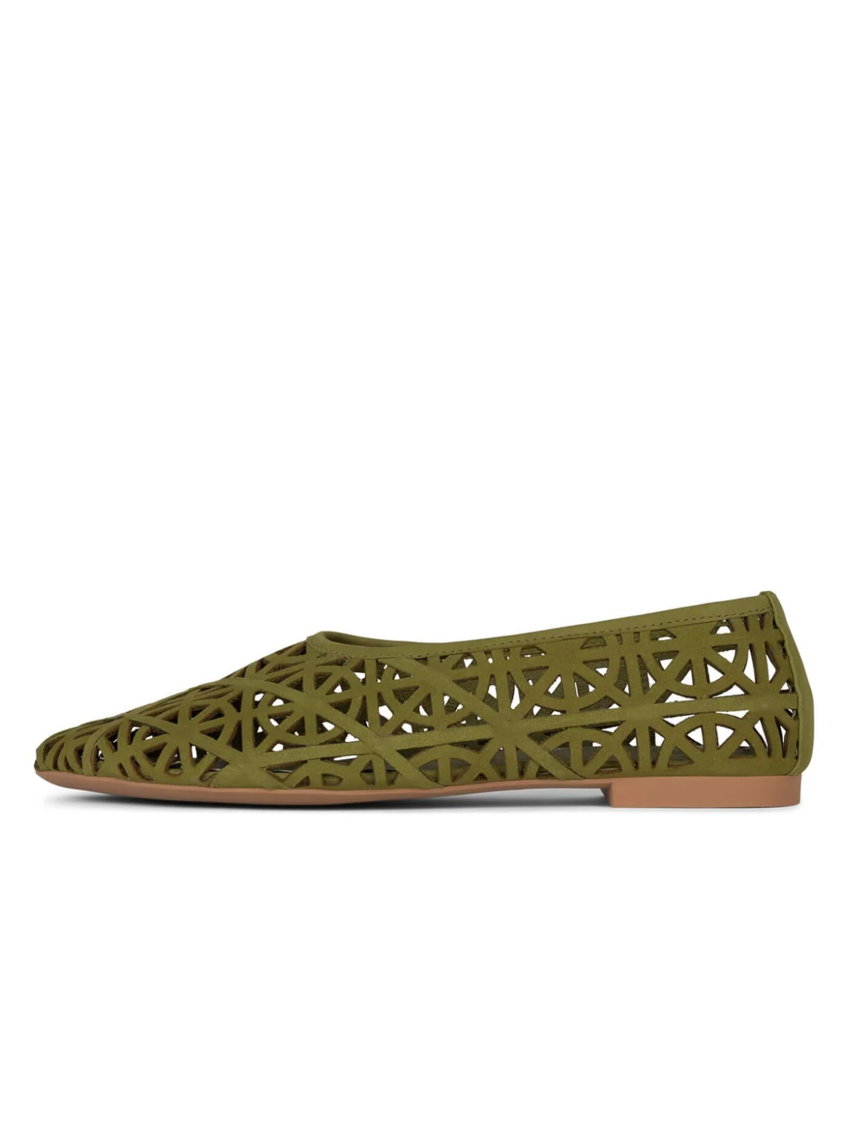 Green Faux Suede Boho Cutout Almond-Toe Flats