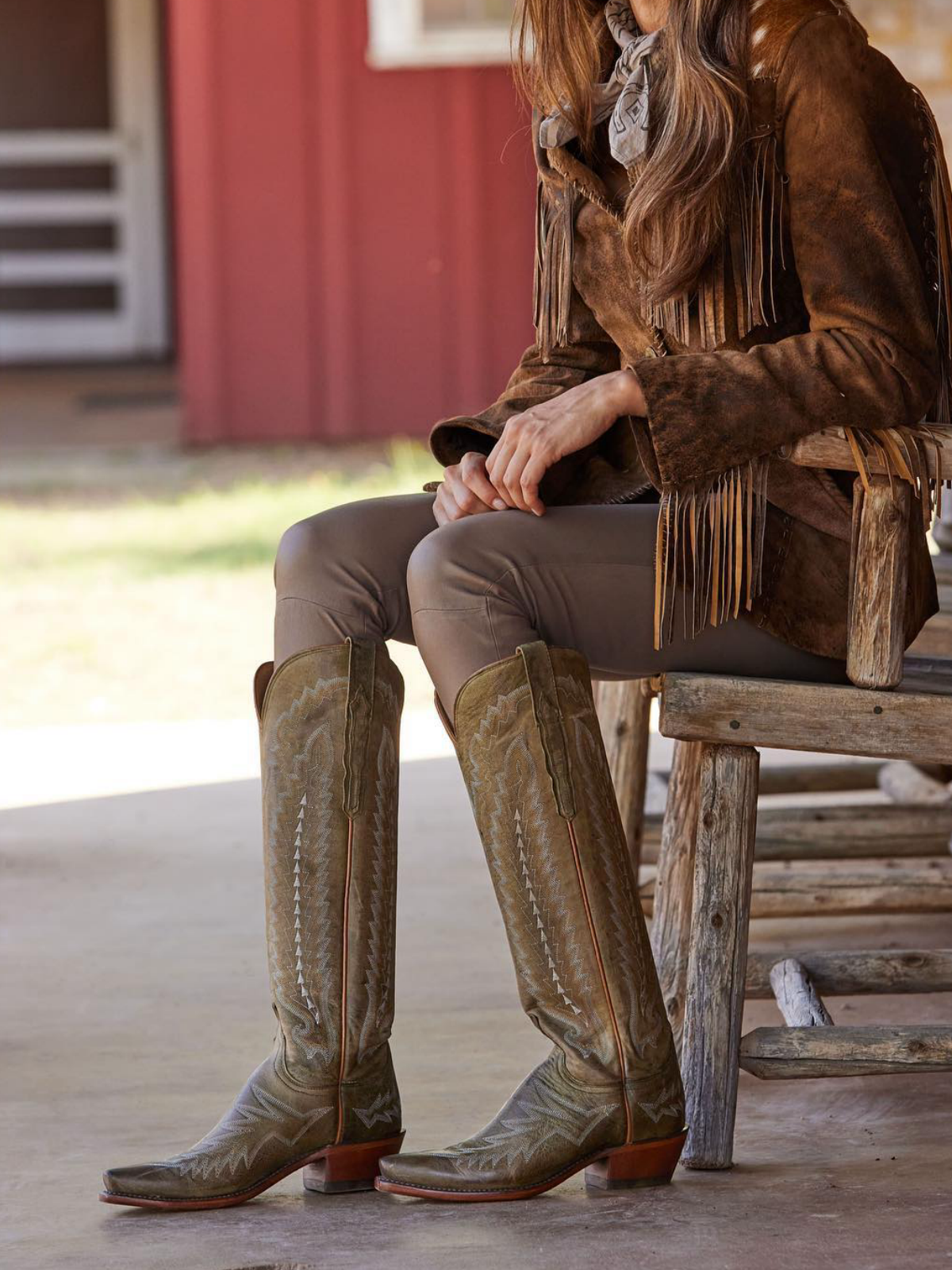 Snip-Toe Embroidery Wide Calf Knee High Tall Cowgirl Boots - Green