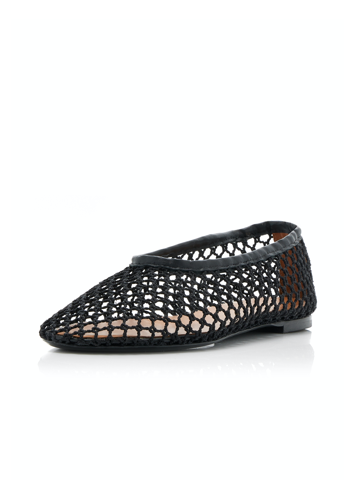 Black Mesh Crochet Boho Round-Toe Ballet Flats