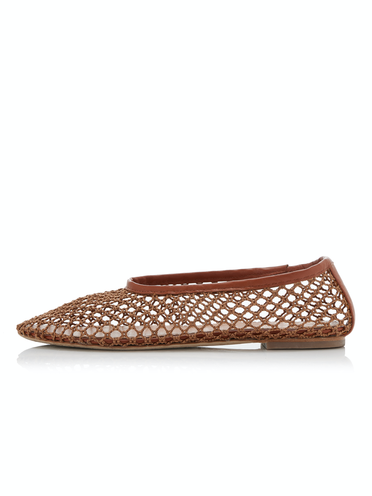 Brown Mesh Crochet Boho Round-Toe Ballet Flats