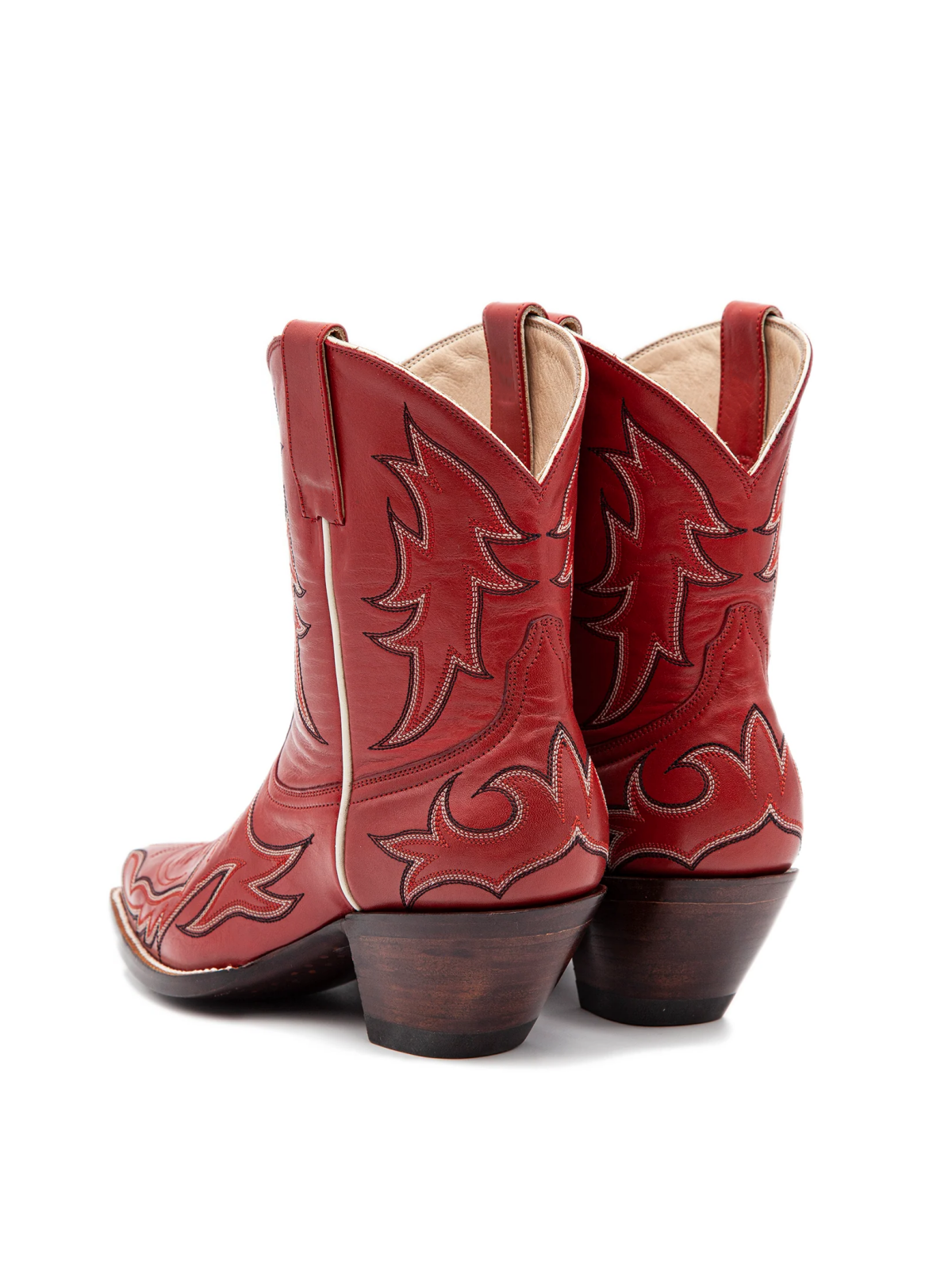 Embroidery Snip-Toe Wide Mid Calf Cowboy Boots For Women - Red