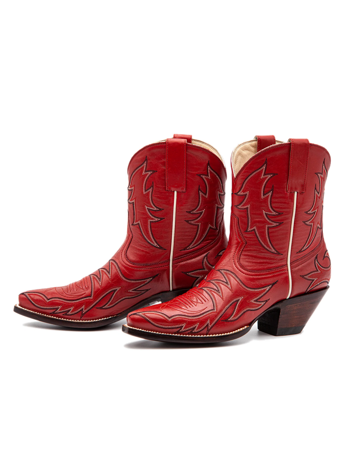 Embroidery Snip-Toe Wide Mid Calf Cowboy Boots For Women - Red