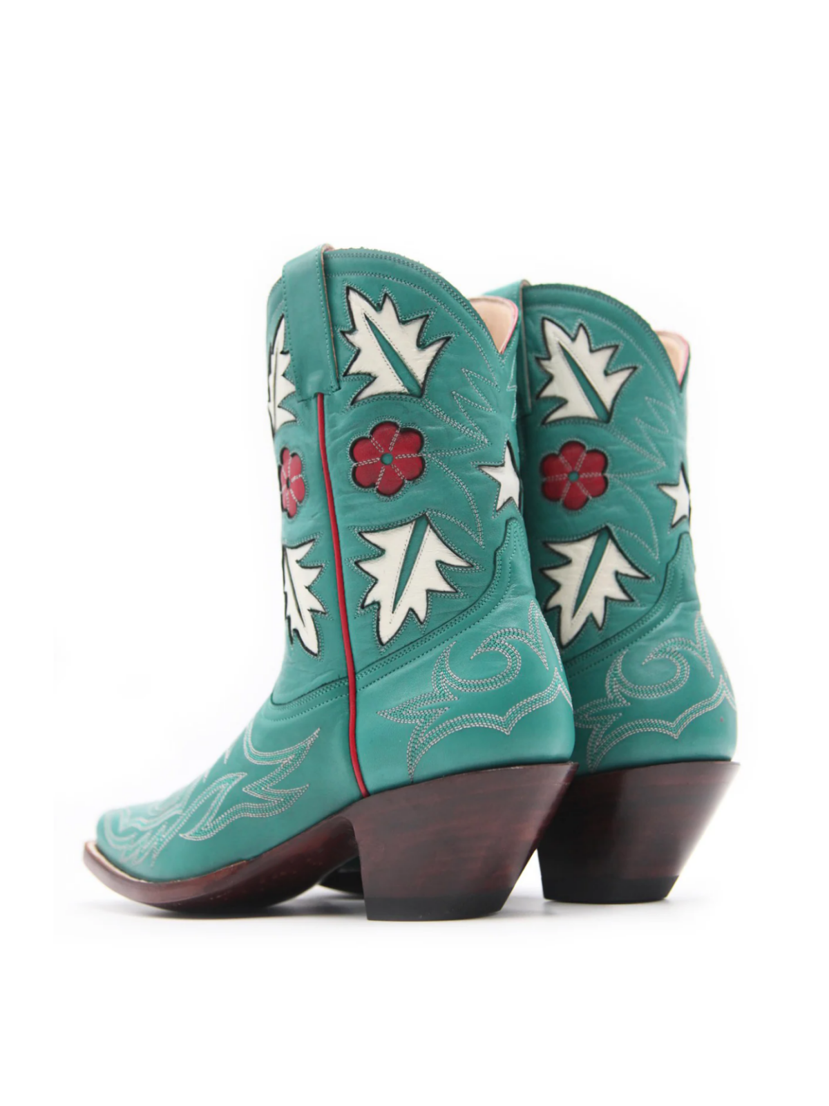 Turquoise Embroidery Floral Inlay Snip-Toe Wide Mid Calf Cowgirl Boots