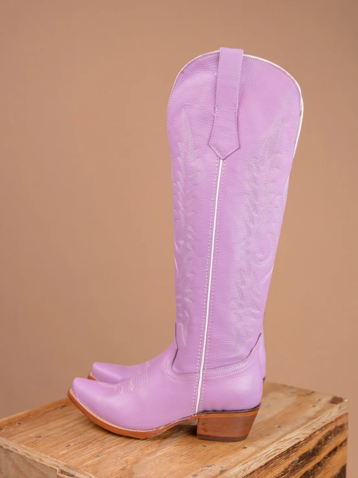 Lilac Purple Embroidery Snip-Toe Half-Zip Cowgirl Knee High Tall Boots