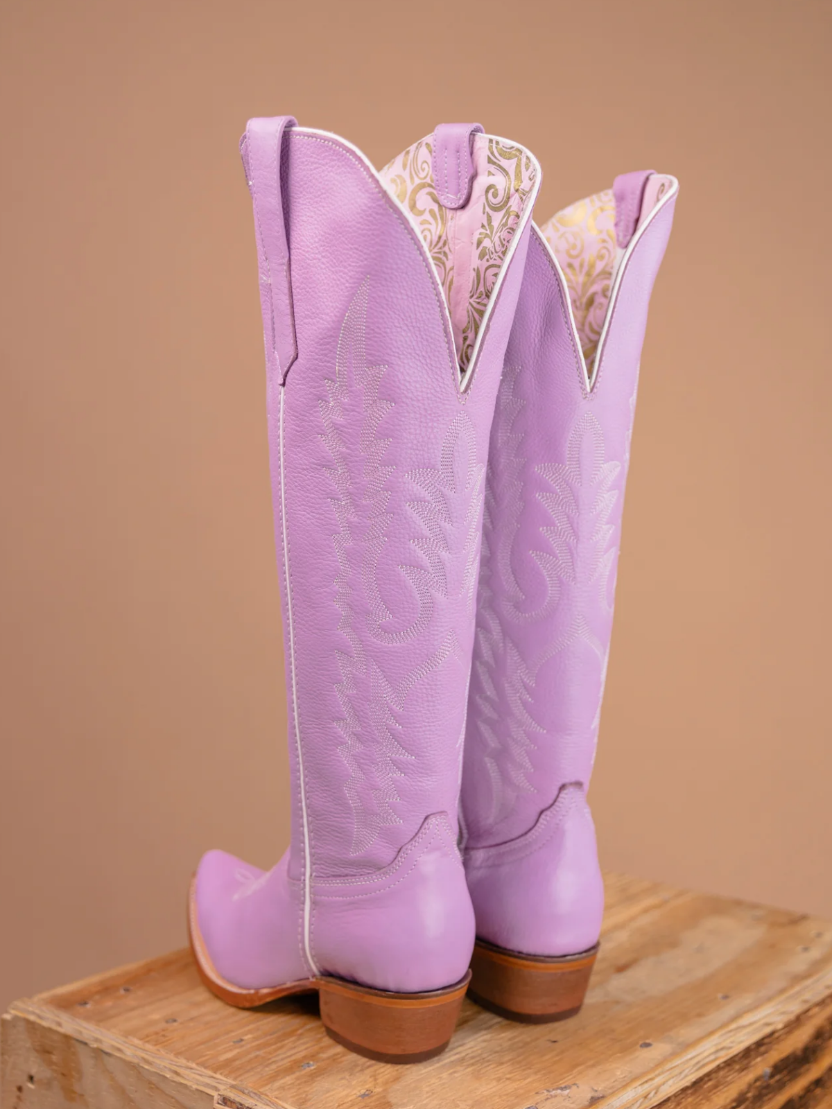 Lilac Purple Embroidery Snip-Toe Half-Zip Cowgirl Knee High Tall Boots