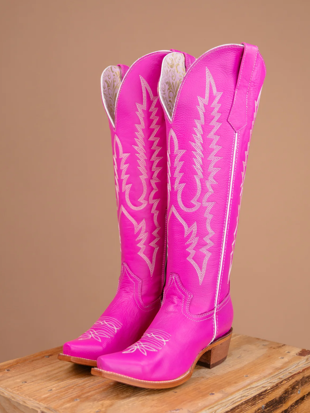 Fuchsia Embroidery Snip-Toe Half-Zip Cowgirl Knee High Tall Boots