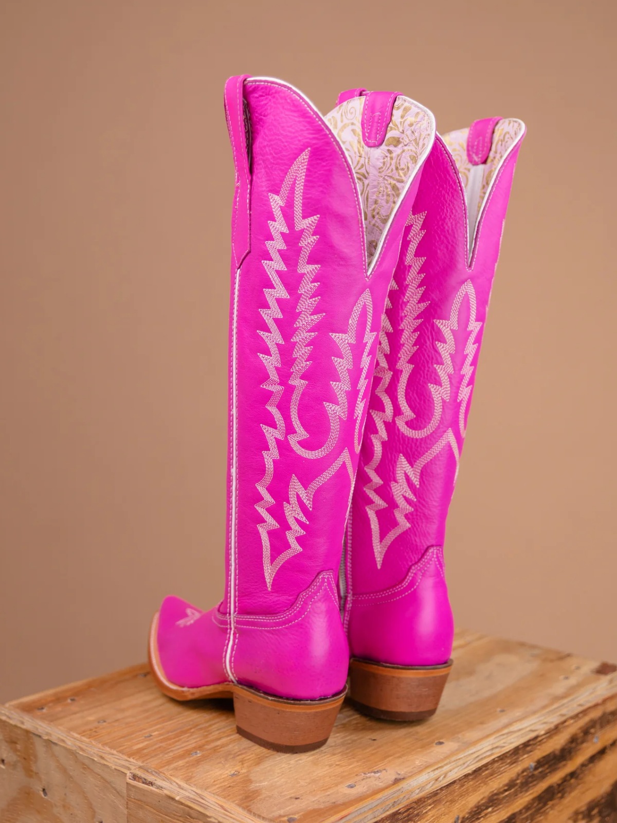 Fuchsia Embroidery Snip-Toe Half-Zip Cowgirl Knee High Tall Boots