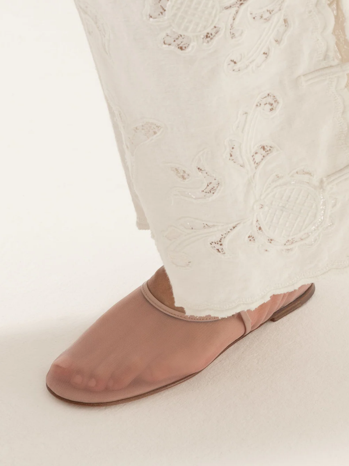 Nude Sheer Mesh Round-Toe Ballet Flats Mary Janes With Thin Buckle Strap