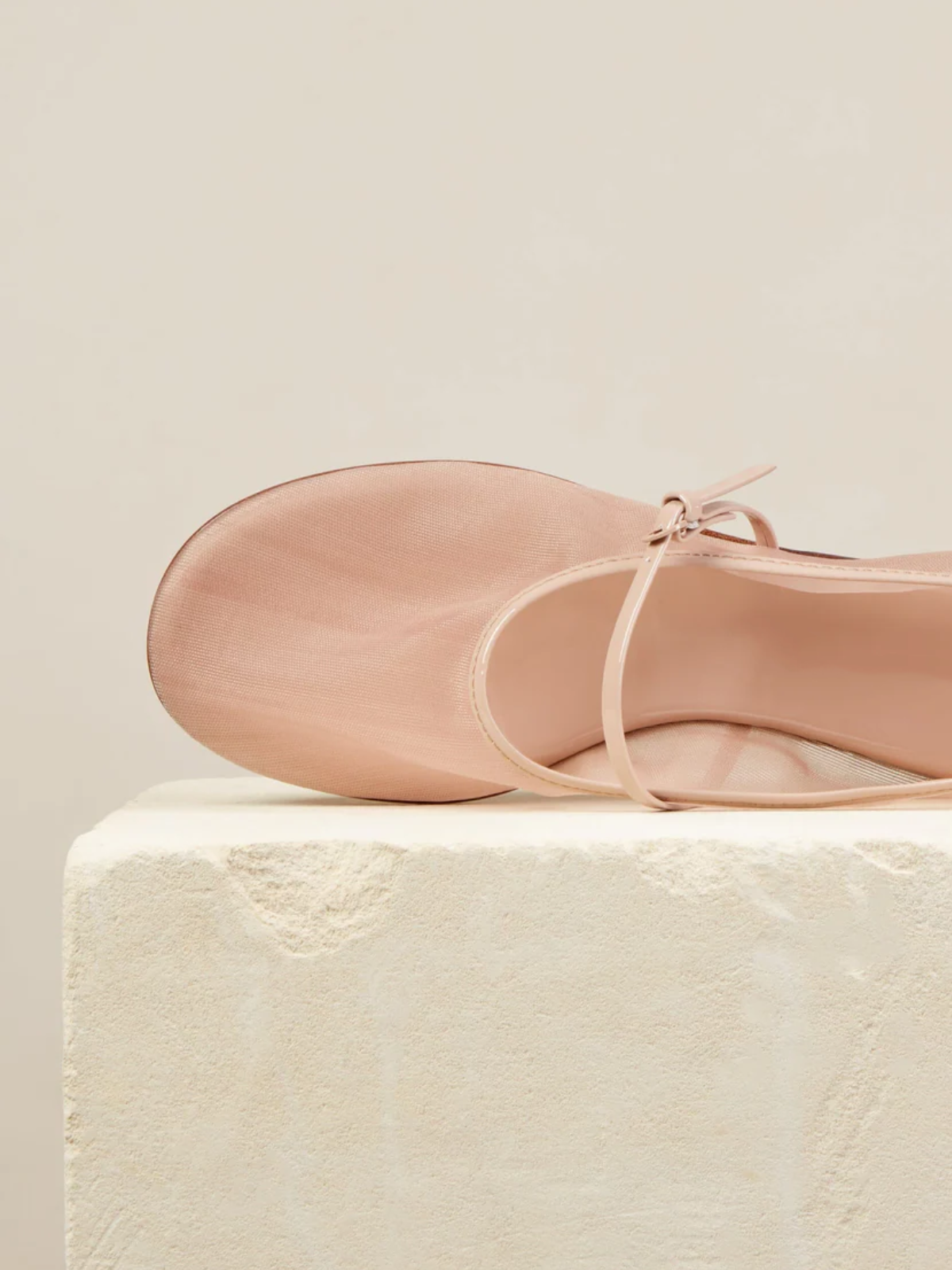 Nude Sheer Mesh Round-Toe Ballet Flats Mary Janes With Thin Buckle Strap